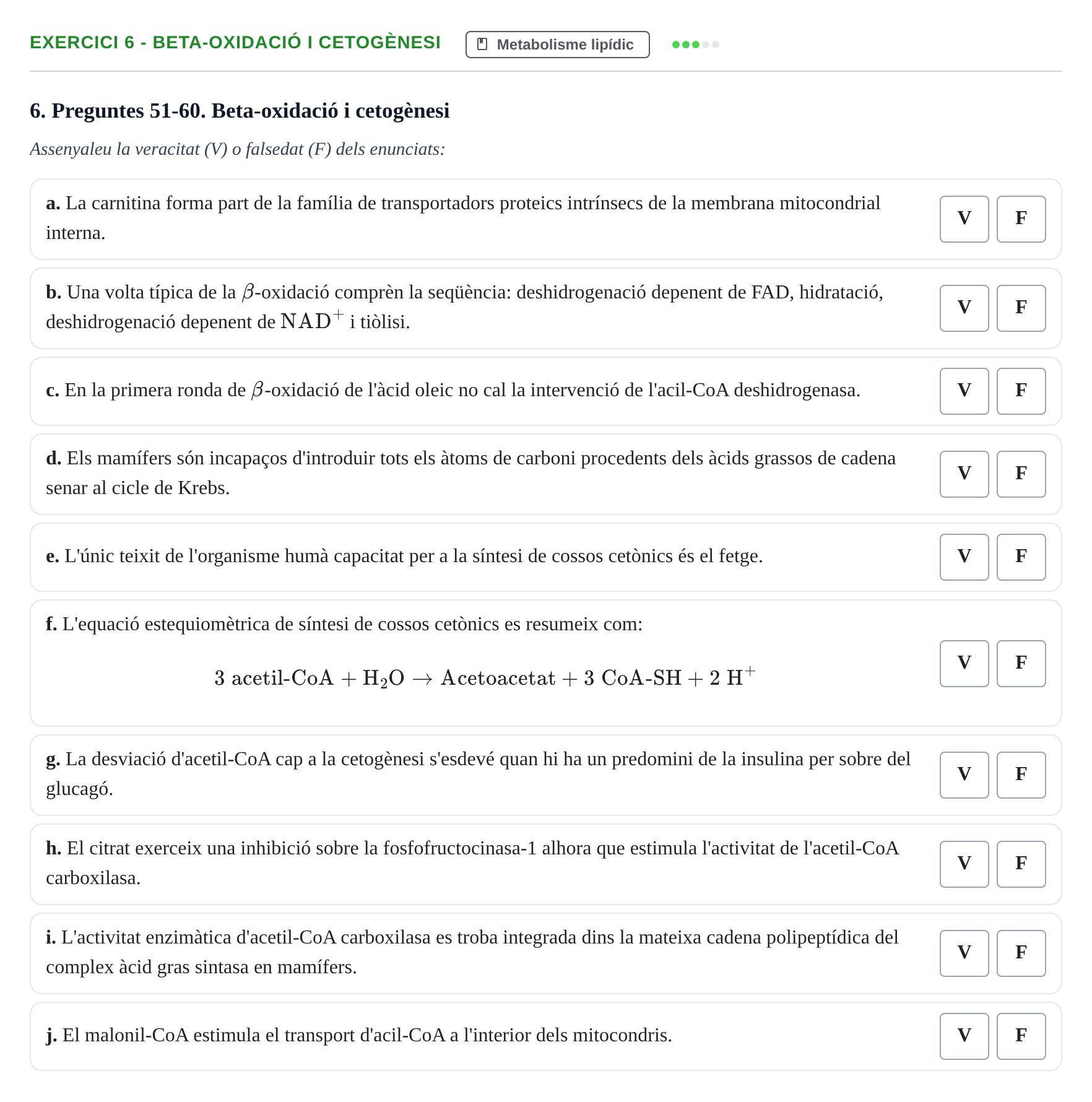 Enunciado: Ejercicio 6 - Beta-oxidació i cetogènesi · Bioquímica UB Examen Segon Parcial de Bioquímica