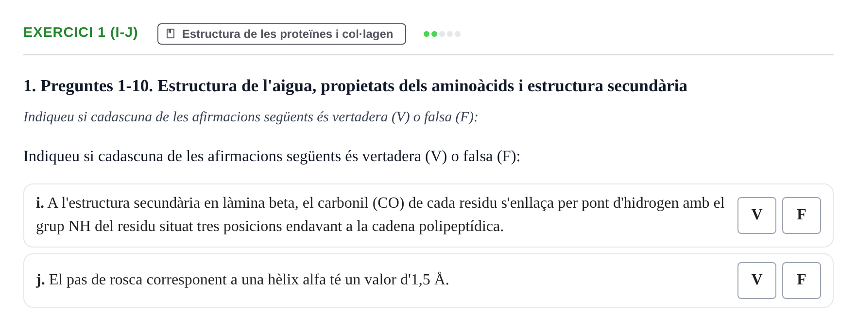Enunciado: Ejercicio 1 (i-j) - Estructura de les proteïnes · Bioquímica UB 2022