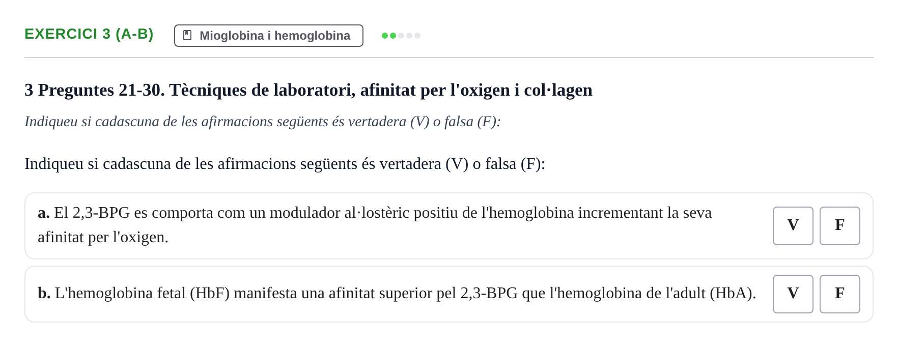 Enunciado: Ejercicio 3 (a-b) - Mioglobina i hemoglobina · Bioquímica UB 2022