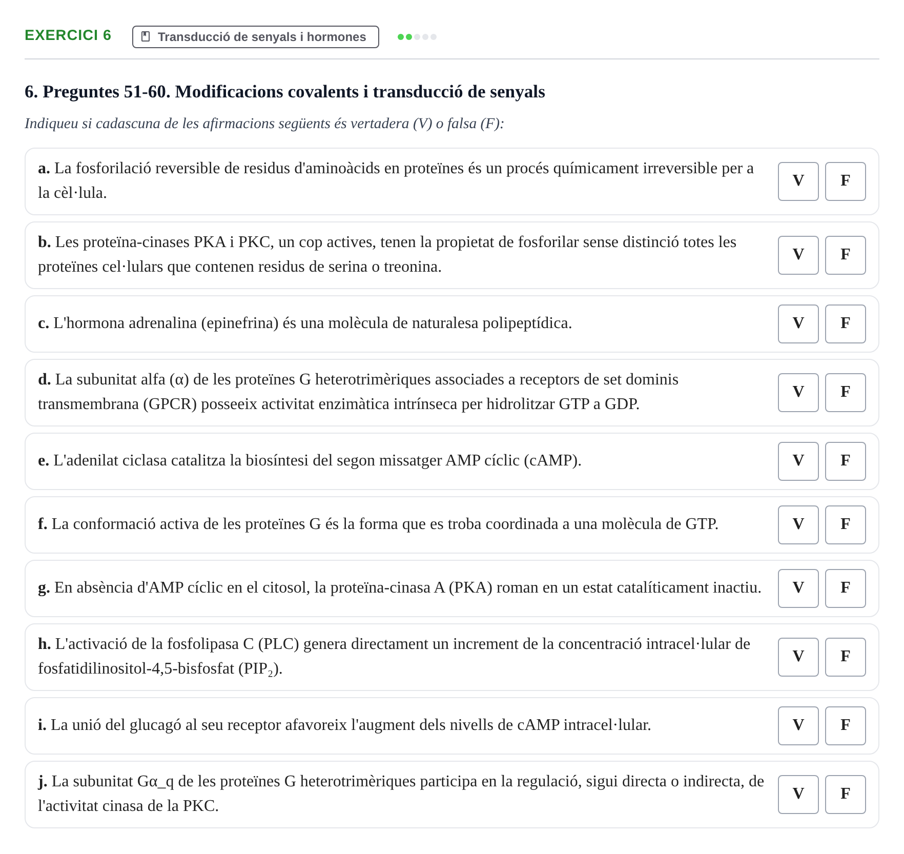 Enunciado: Ejercicio 6 - Transducció de senyals i hormones · Bioquímica UB 2022