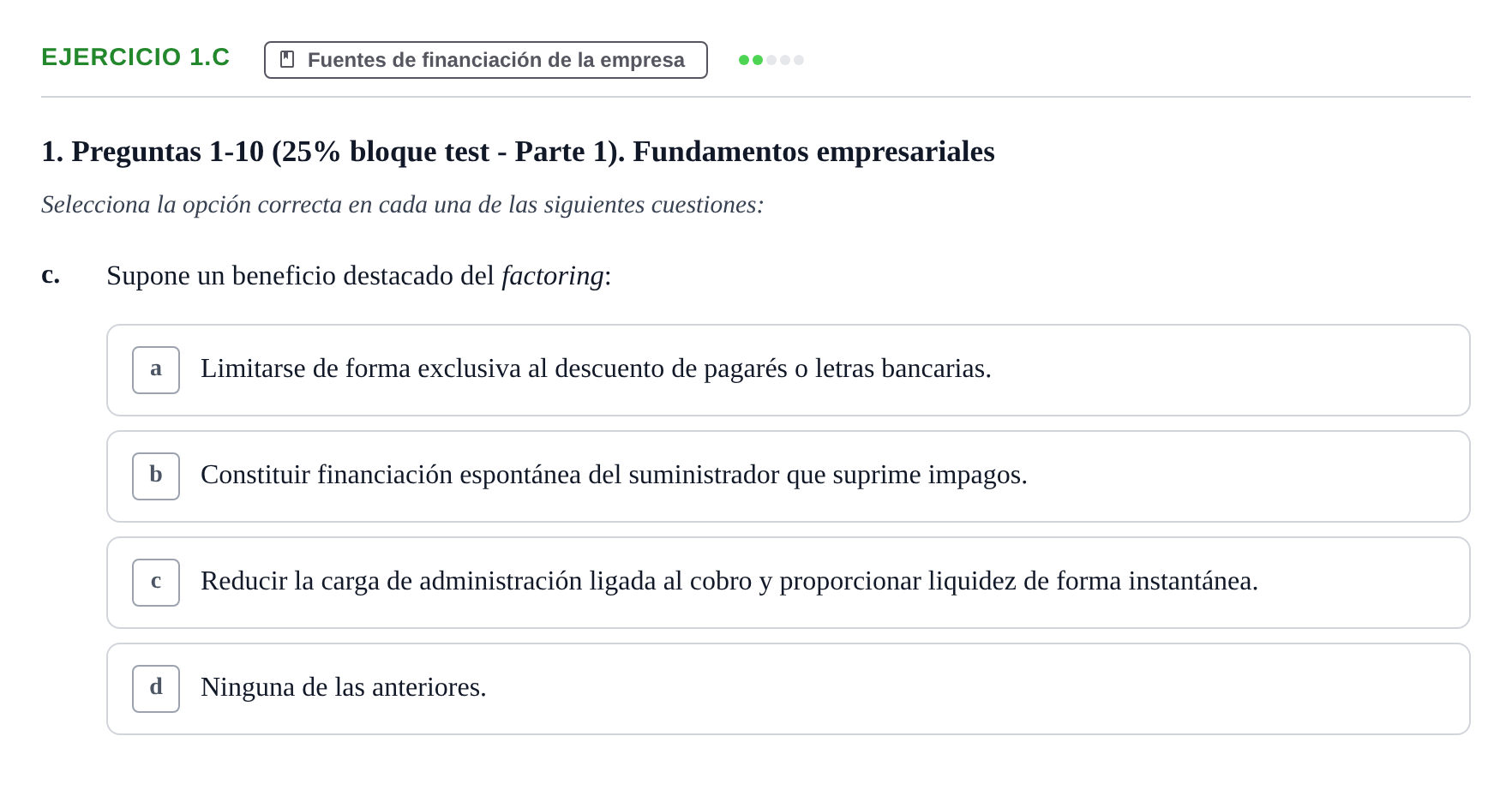 Enunciado: Ejercicio 1.c · Economia de L'empresa UB 2017