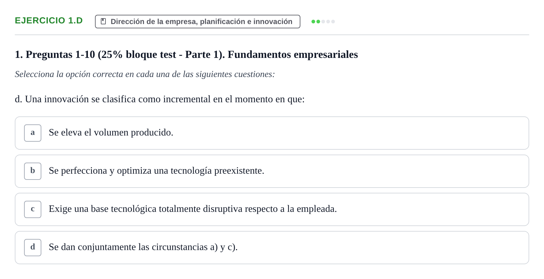 Enunciado: Ejercicio 1.d · Economia de L'empresa UB 2017