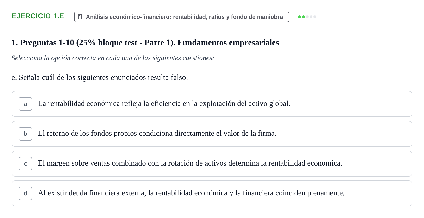 Enunciado: Ejercicio 1.e · Economia de L'empresa UB 2017
