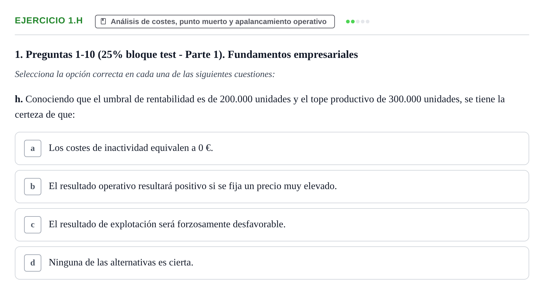 Enunciado: Ejercicio 1.h · Economia de L'empresa UB 2017