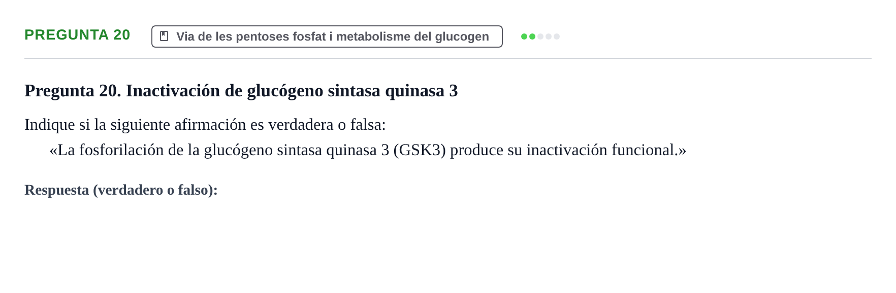 Enunciado: Pregunta 20 · Bioquímica UB Examen de Bioquímica: Metabolismo y Bioenergética