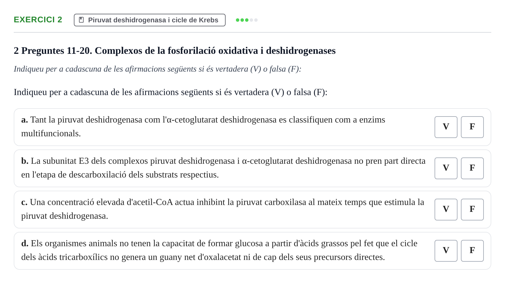 Enunciado: Ejercicio 2 - Piruvat deshidrogenasa i cicle de Krebs · Bioquímica UB Juny 2023