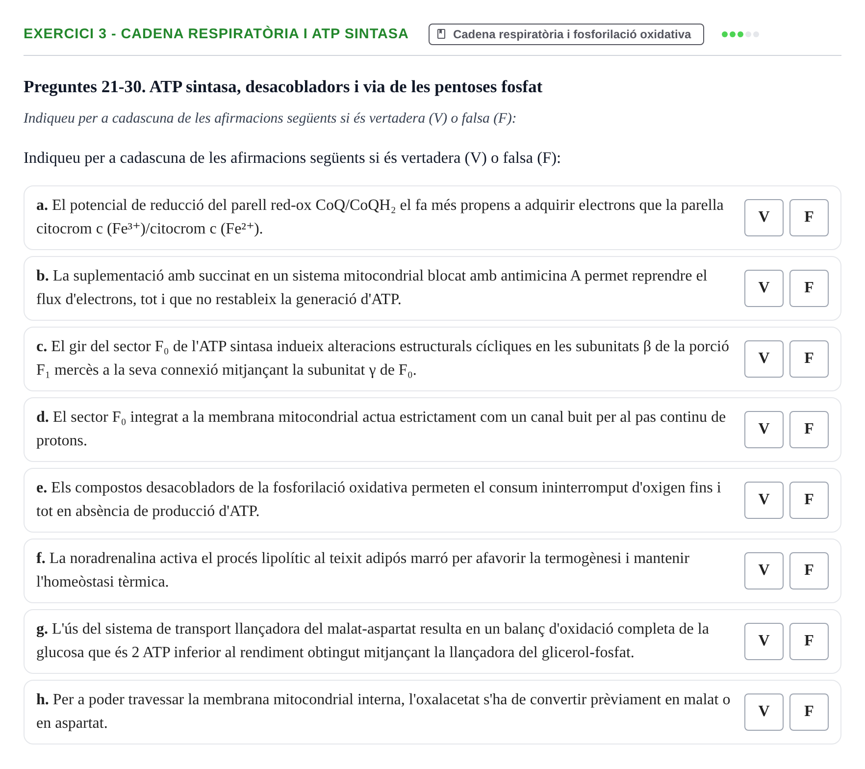 Enunciado: Ejercicio 3 - Cadena respiratòria i ATP sintasa · Bioquímica UB Juny 2023