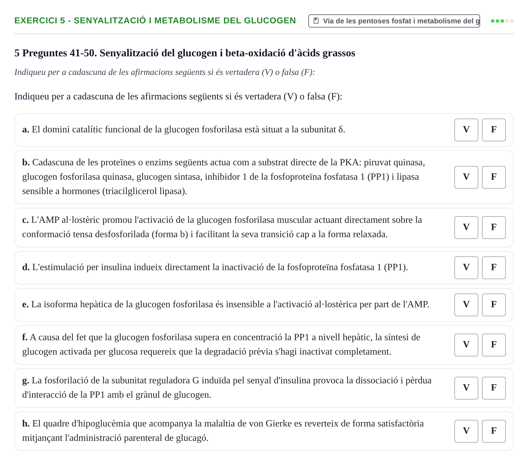 Enunciado: Ejercicio 5 - Senyalització i metabolisme del glucogen · Bioquímica UB Juny 2023