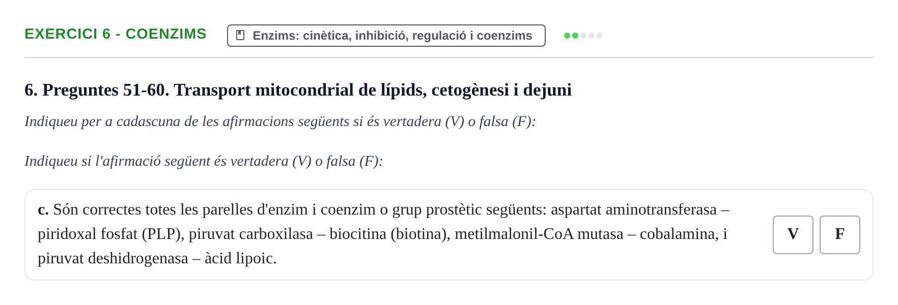 Enunciado: Ejercicio 6 - Coenzims · Bioquímica UB Juny 2023