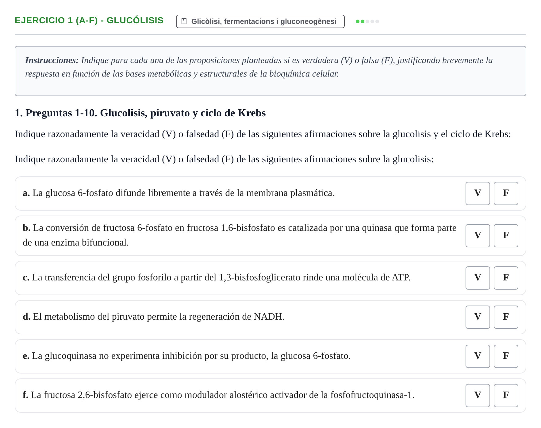 Enunciado: Ejercicio 1 (a-f) - Glucólisis · Bioquímica UB 2009