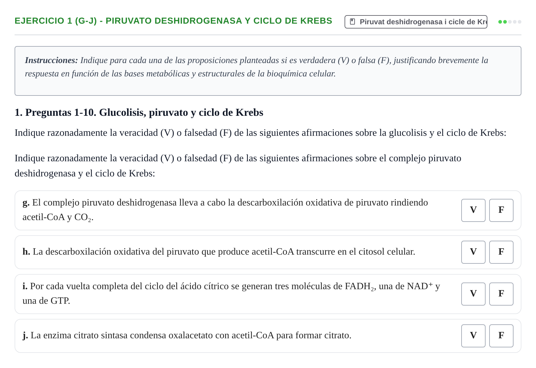 Enunciado: Ejercicio 1 (g-j) - Piruvato deshidrogenasa y ciclo de Krebs · Bioquímica UB 2009