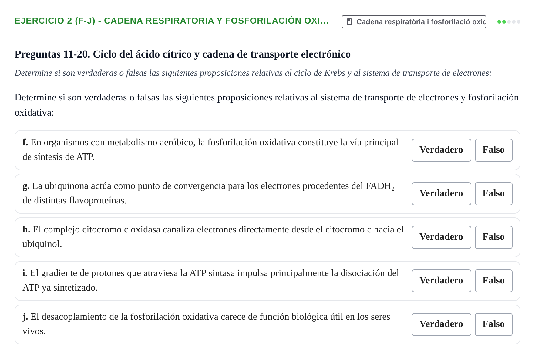 Enunciado: Ejercicio 2 (f-j) - Cadena respiratoria y fosforilación oxi… · Bioquímica UB 2009