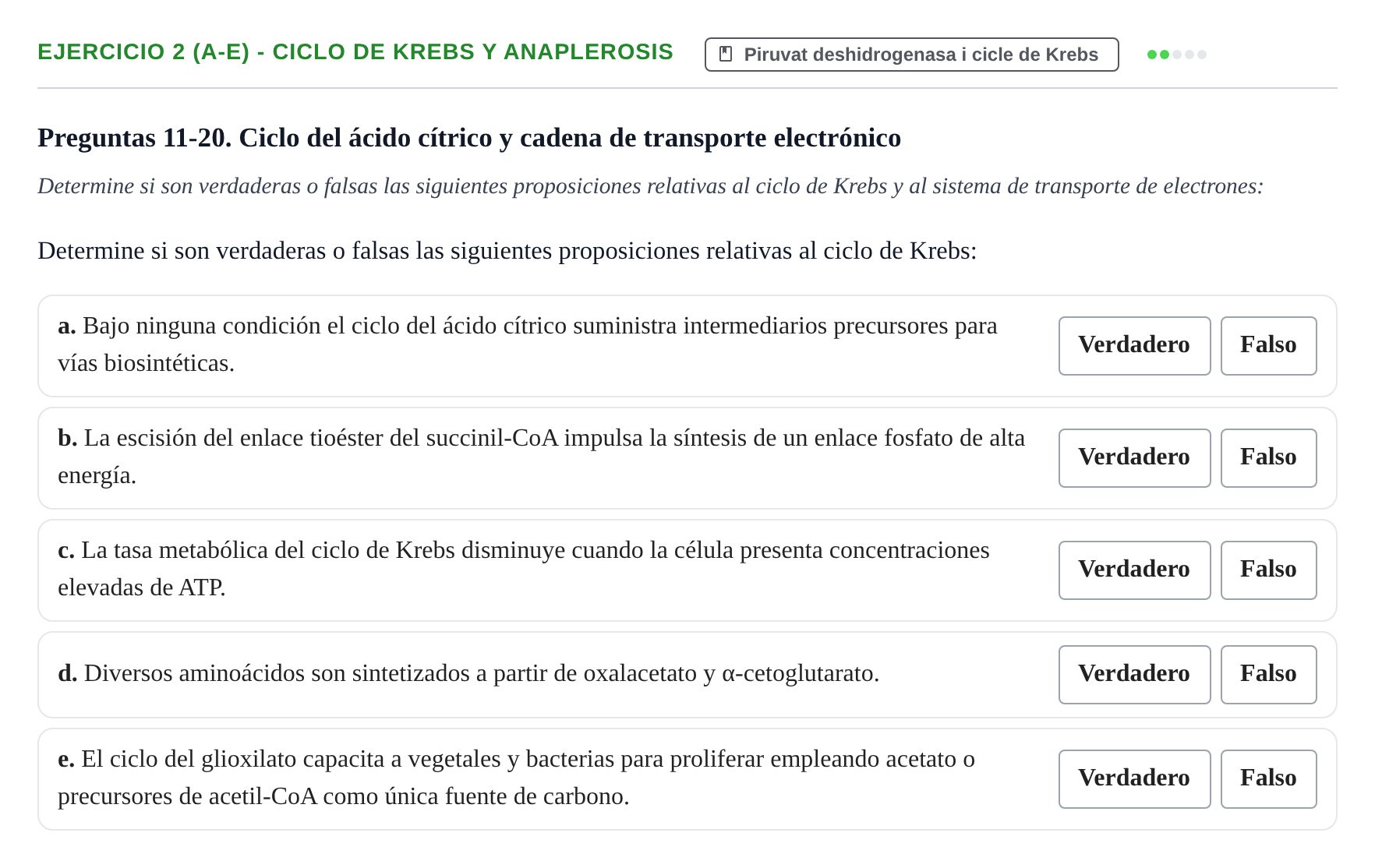 Enunciado: Ejercicio 2 (a-e) - Ciclo de Krebs y anaplerosis · Bioquímica UB 2009