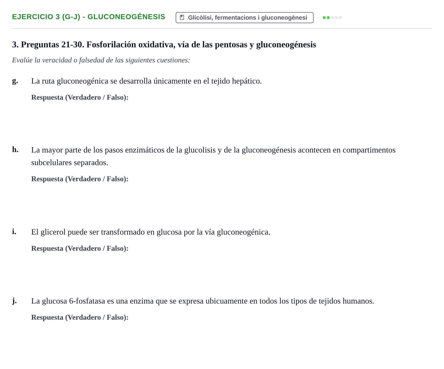 Enunciado: Ejercicio 3 (g-j) - Gluconeogénesis · Bioquímica UB 2009