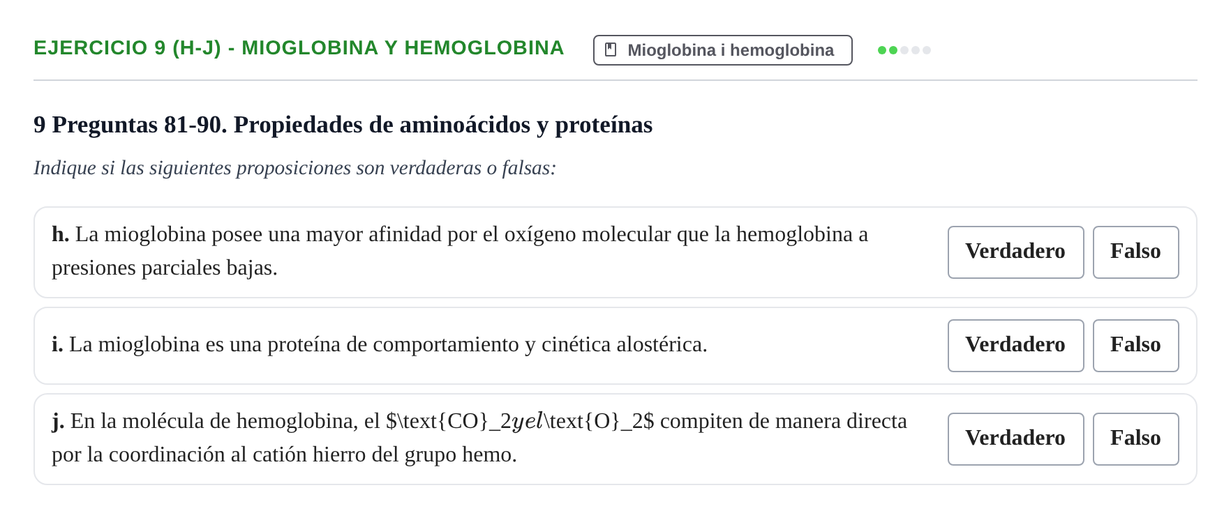 Enunciado: Ejercicio 9 (h-j) - Mioglobina y hemoglobina · Bioquímica UB 2009