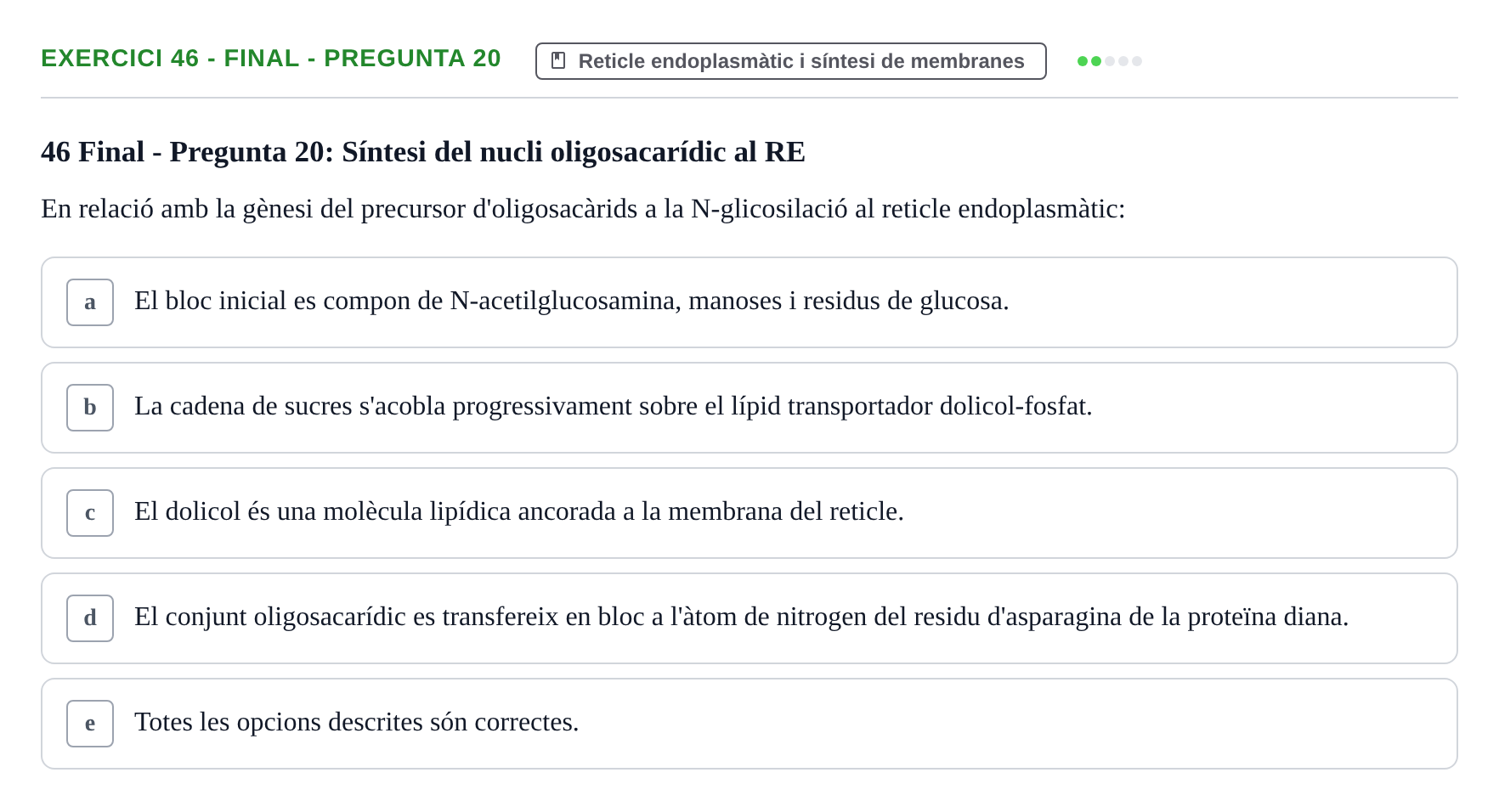 Enunciado: Ejercicio 46 - Final - Pregunta 20 · Biología Celular UB Avaluacions de Biologia Cel·lular: Parcials i Convocatòria Final