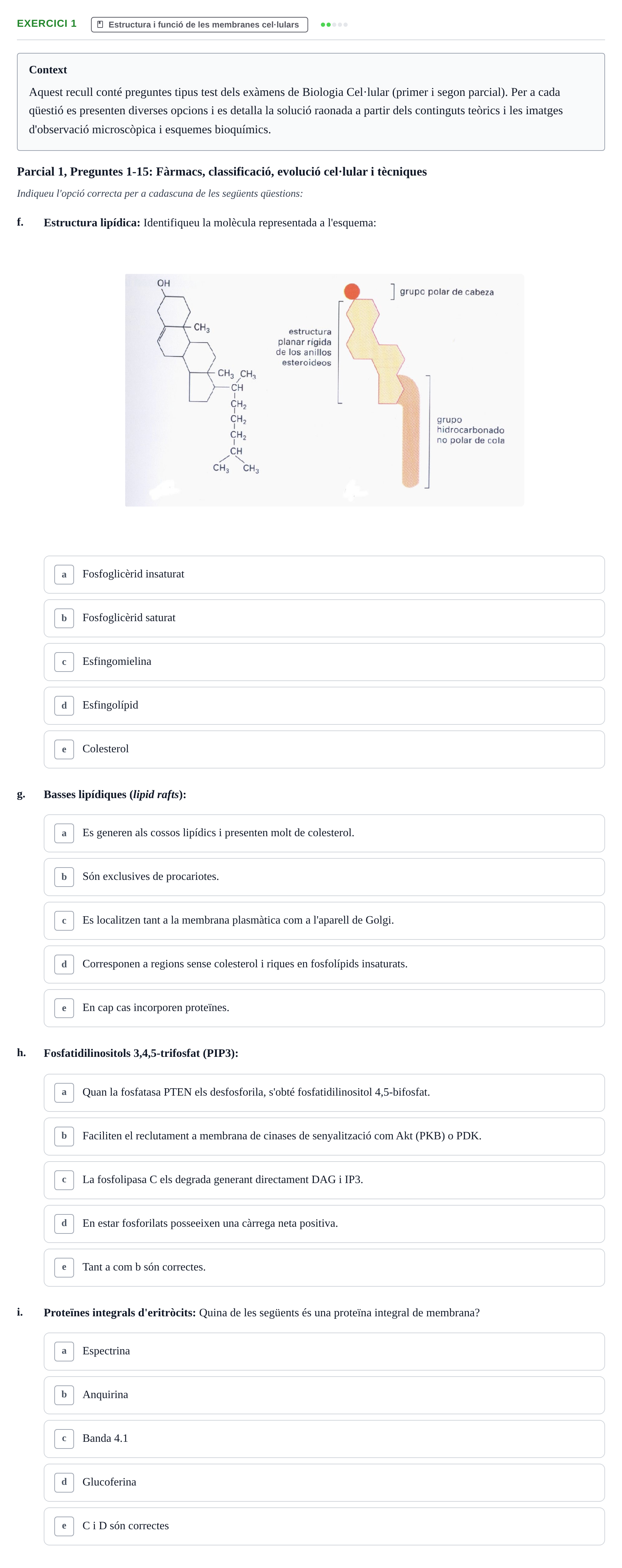 Enunciado: Ejercicio 1 - Estructura i funció de les membranes cel·lula… · Biología Celular UB Recull de preguntes de preparació d'examen (Parcials 1 i 2)