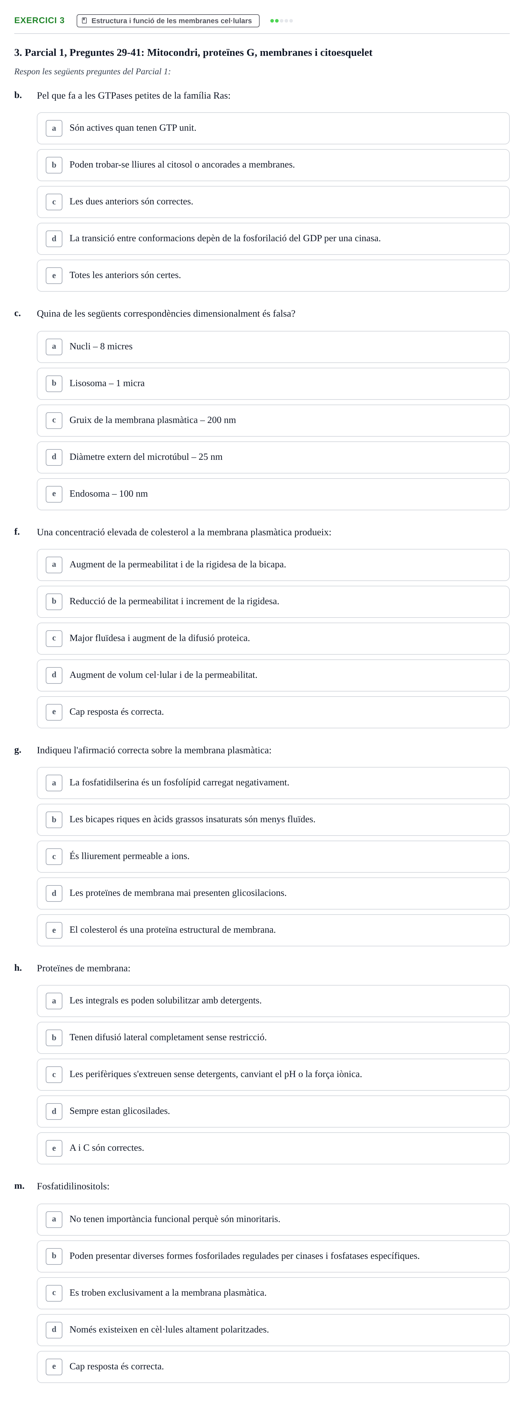 Enunciado: Ejercicio 3 - Estructura i funció de les membranes cel·lula… · Biología Celular UB Recull de preguntes de preparació d'examen (Parcials 1 i 2)