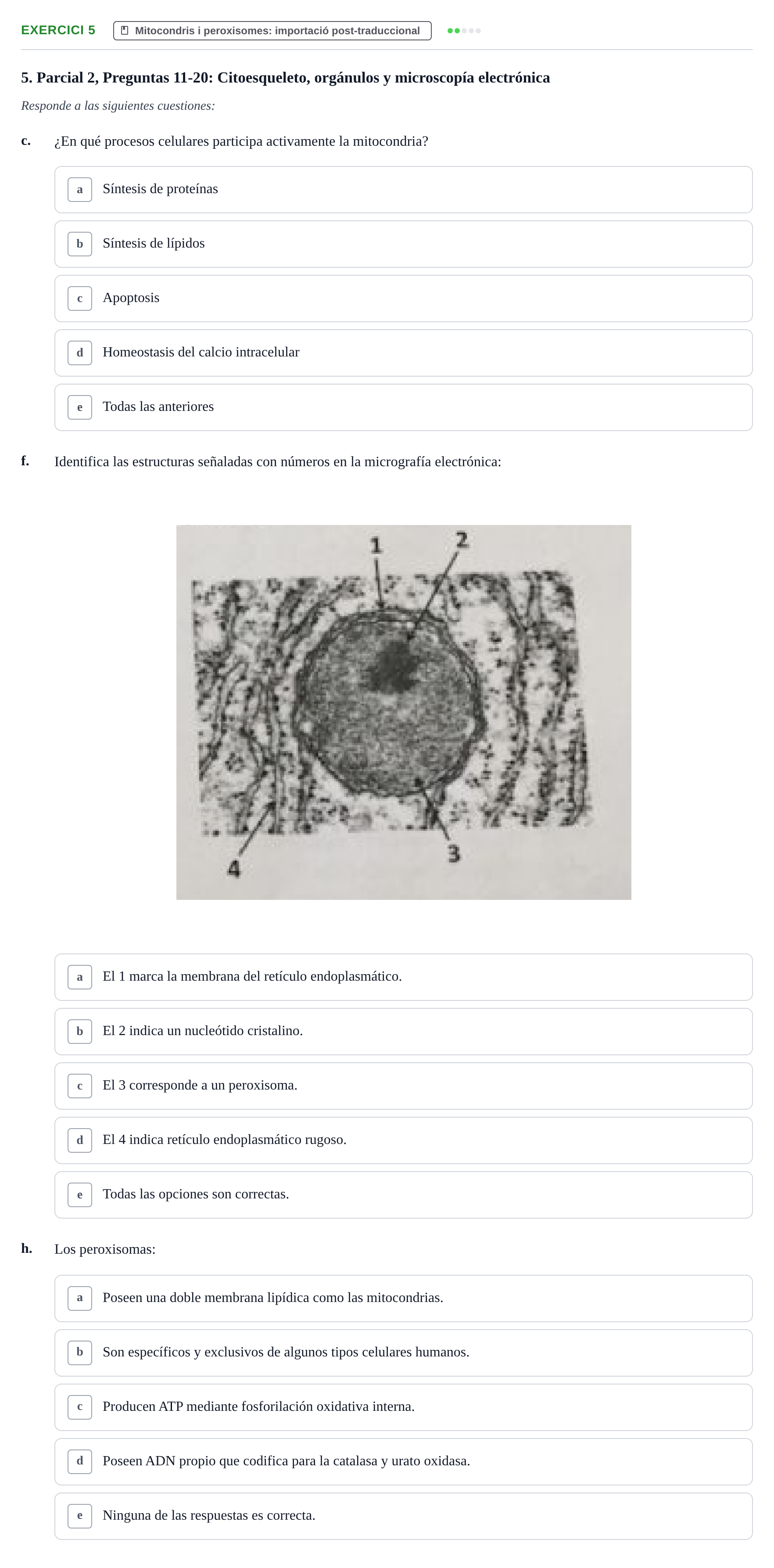 Enunciado: Ejercicio 5 - Mitocondris i peroxisomes: importació post-tr… · Biología Celular UB Recull de preguntes de preparació d'examen (Parcials 1 i 2)