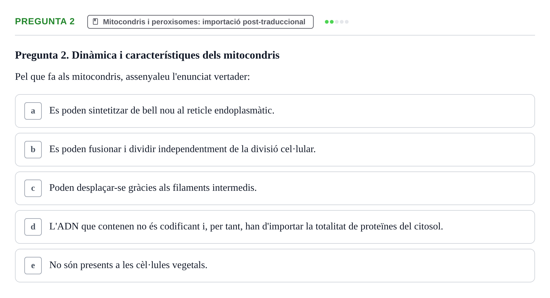 Enunciado: Pregunta 2 · Biología Celular UB Exemples 2015