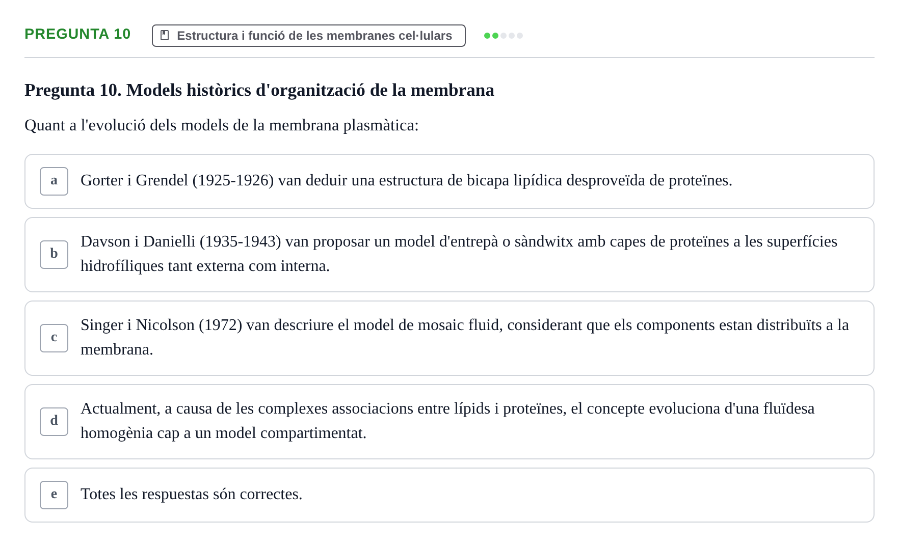 Enunciado: Pregunta 10 · Biología Celular UB Examen Primer Parcial de Biologia Cel·lular