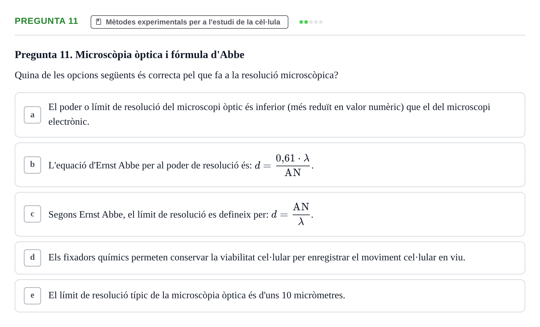 Enunciado: Pregunta 11 · Biología Celular UB Examen Primer Parcial de Biologia Cel·lular