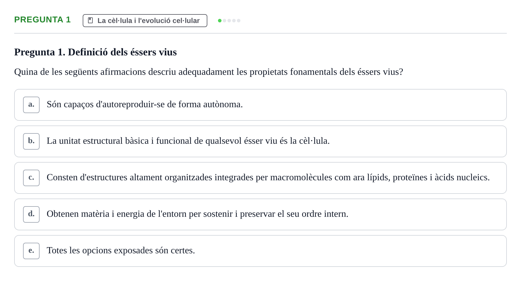 Enunciado: Pregunta 1 · Biología Celular UB Examen Primer Parcial de Biologia Cel·lular