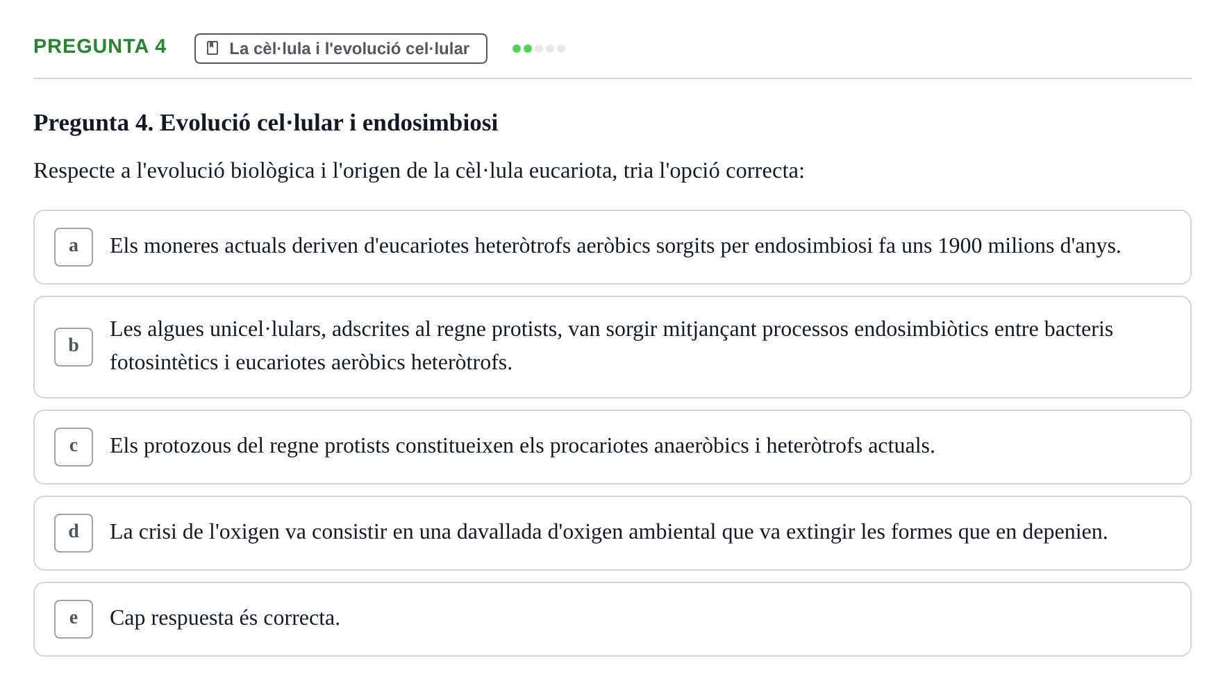 Enunciado: Pregunta 4 · Biología Celular UB Examen Primer Parcial de Biologia Cel·lular