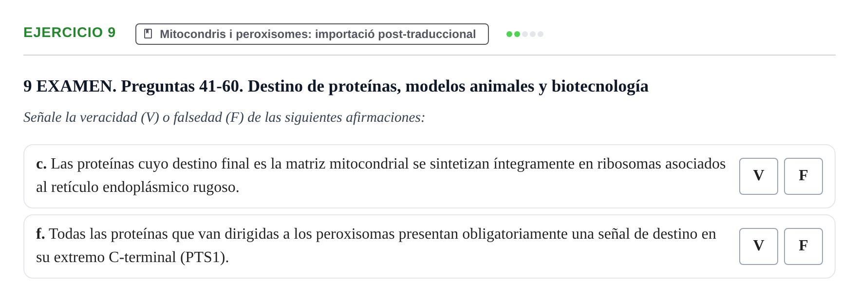 Enunciado: Ejercicio 9 - Mitocondris i peroxisomes: importació post-tr… · Biología Celular UB 2017