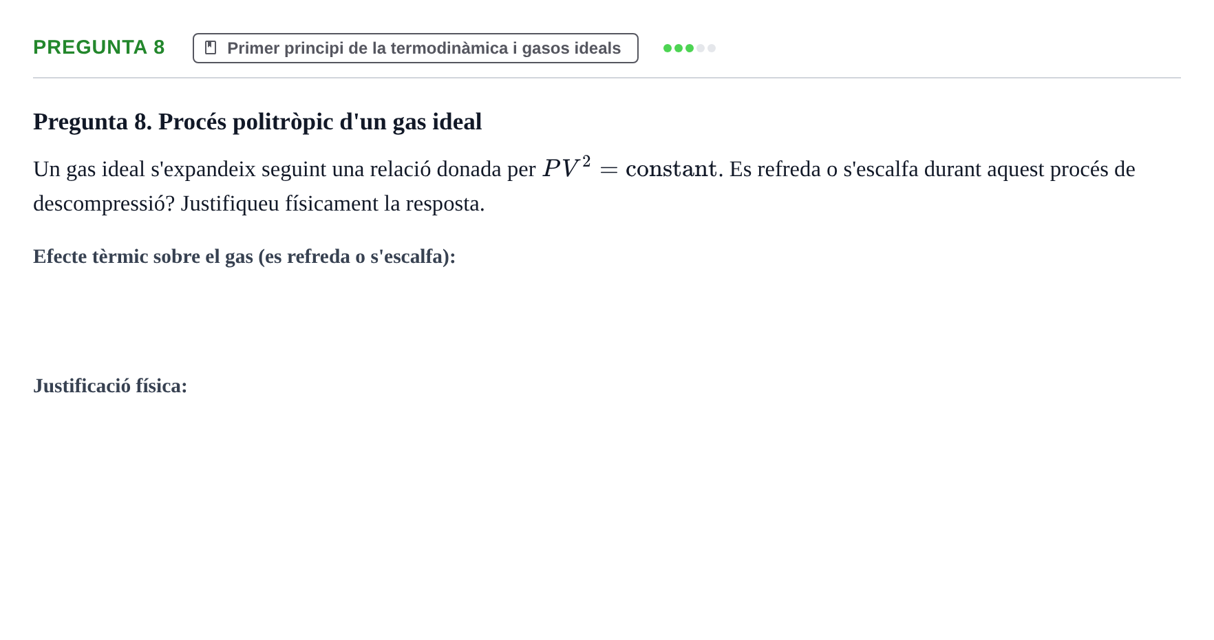Enunciado: Pregunta 8 · Física Aplicada a Farmacia UB Examen final d'avaluació única de Física Aplicada a Farmàcia