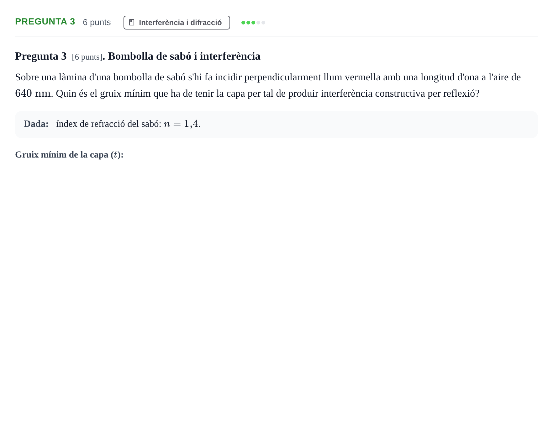 Enunciado: Pregunta 3 · Física Aplicada a Farmacia UB 2019