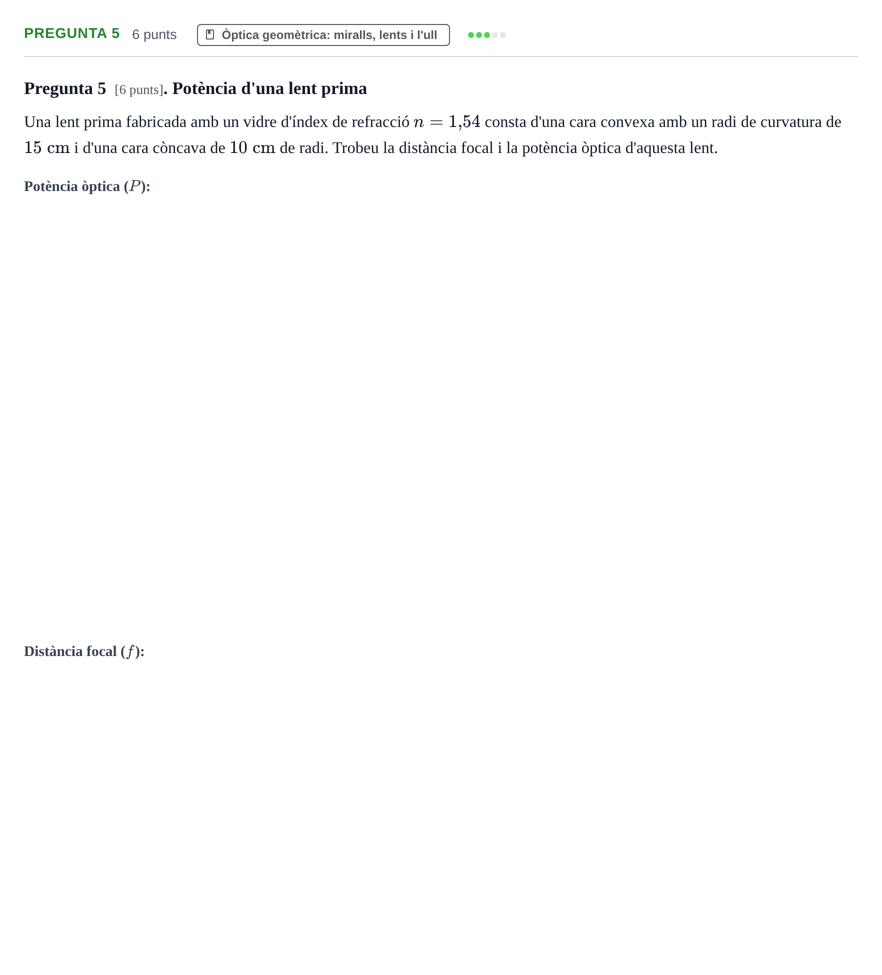 Enunciado: Pregunta 5 · Física Aplicada a Farmacia UB 2019