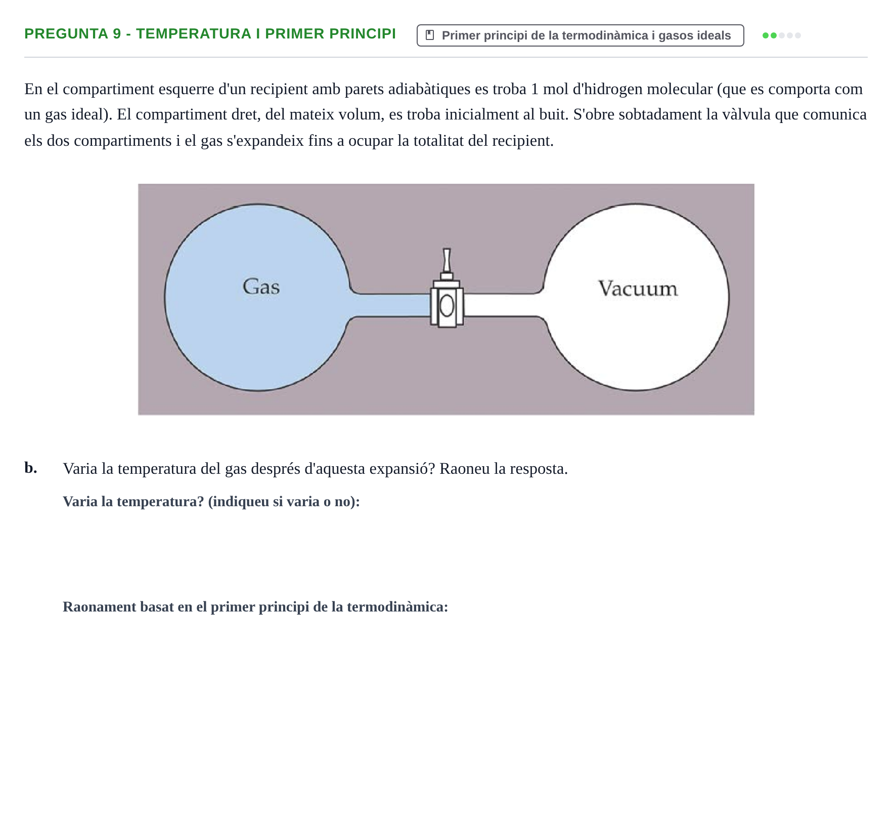 Enunciado: Pregunta 9 - Temperatura i primer principi · Física Aplicada a Farmacia UB 2019
