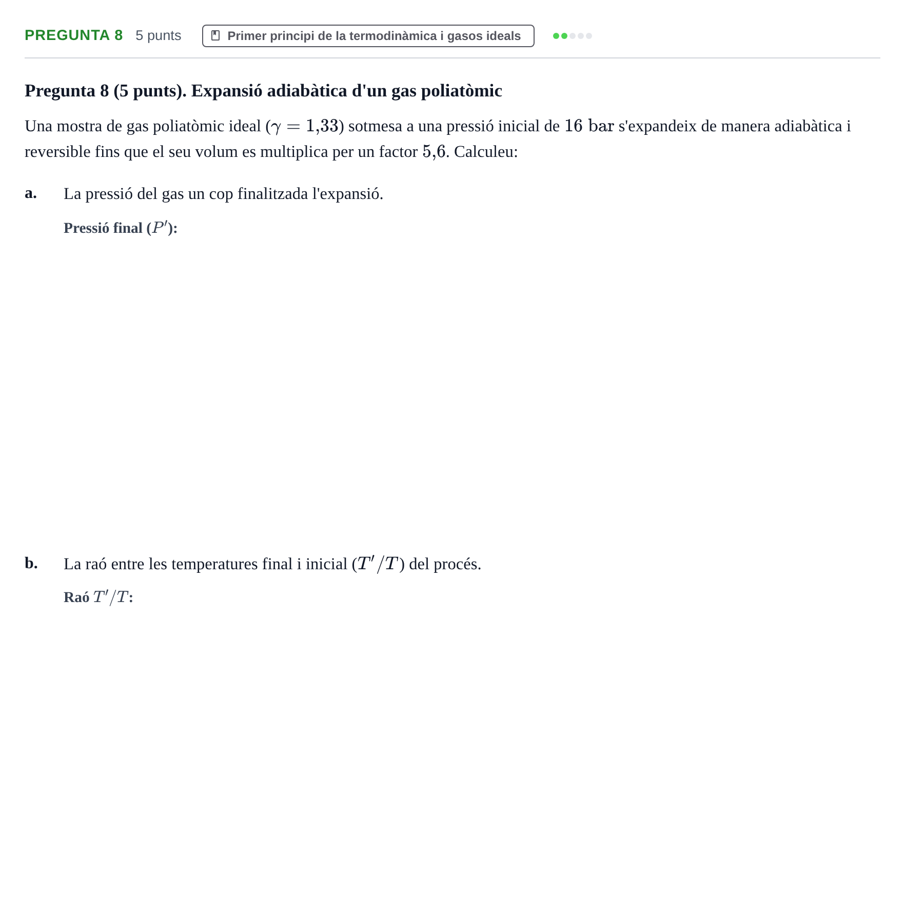 Enunciado: Pregunta 8 · Física Aplicada a Farmacia UB 2018