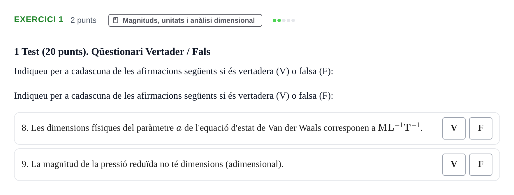 Enunciado: Ejercicio 1 - Magnituds, unitats i anàlisi dimensional · Física Aplicada a Farmacia UB 2018