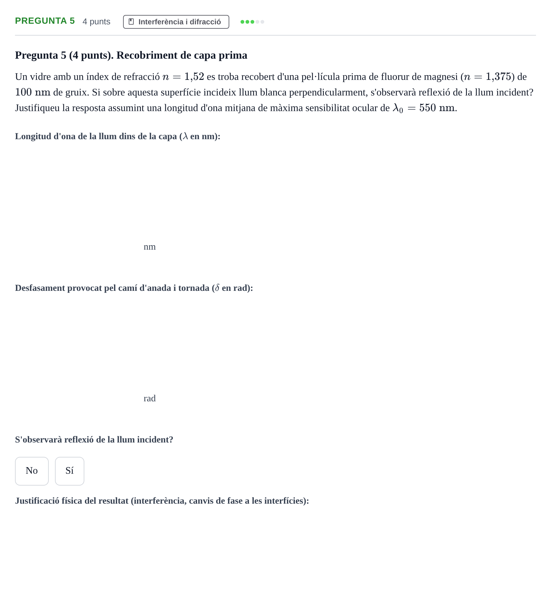Enunciado: Pregunta 5 · Física Aplicada a Farmacia UB 2018