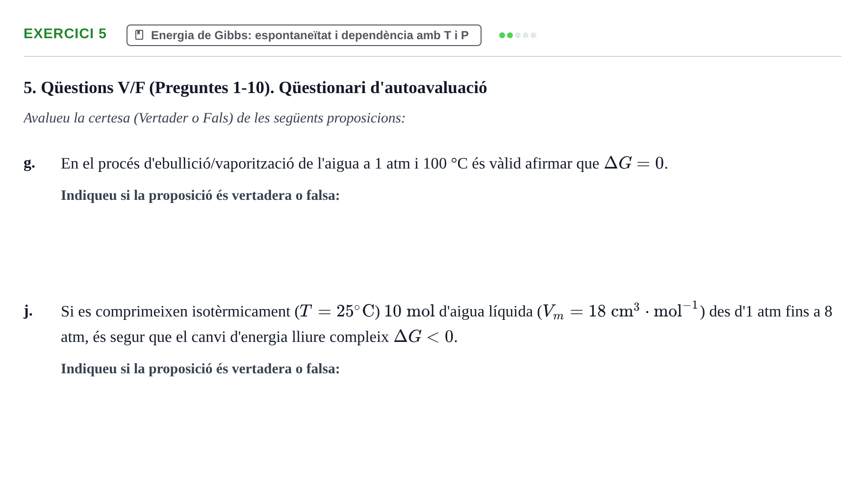 Enunciado: Ejercicio 5 - Energia de Gibbs · Fisicoquímica I UB 2018