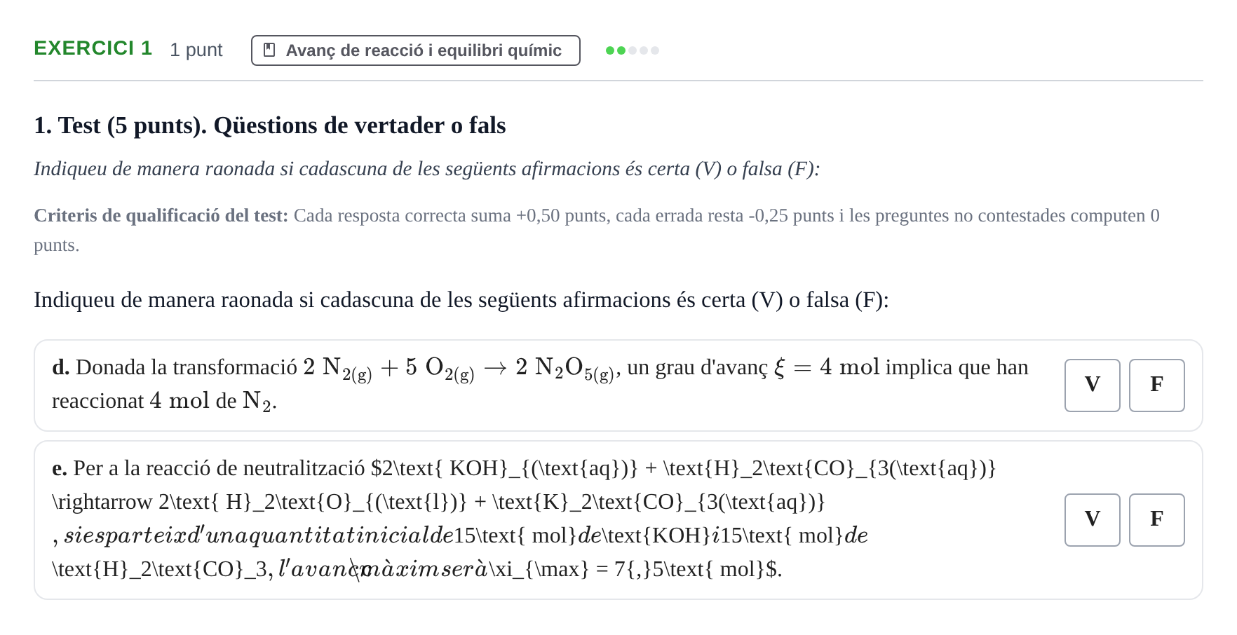 Enunciado: Ejercicio 1 - Avanç de reacció · Fisicoquímica I UB 2018