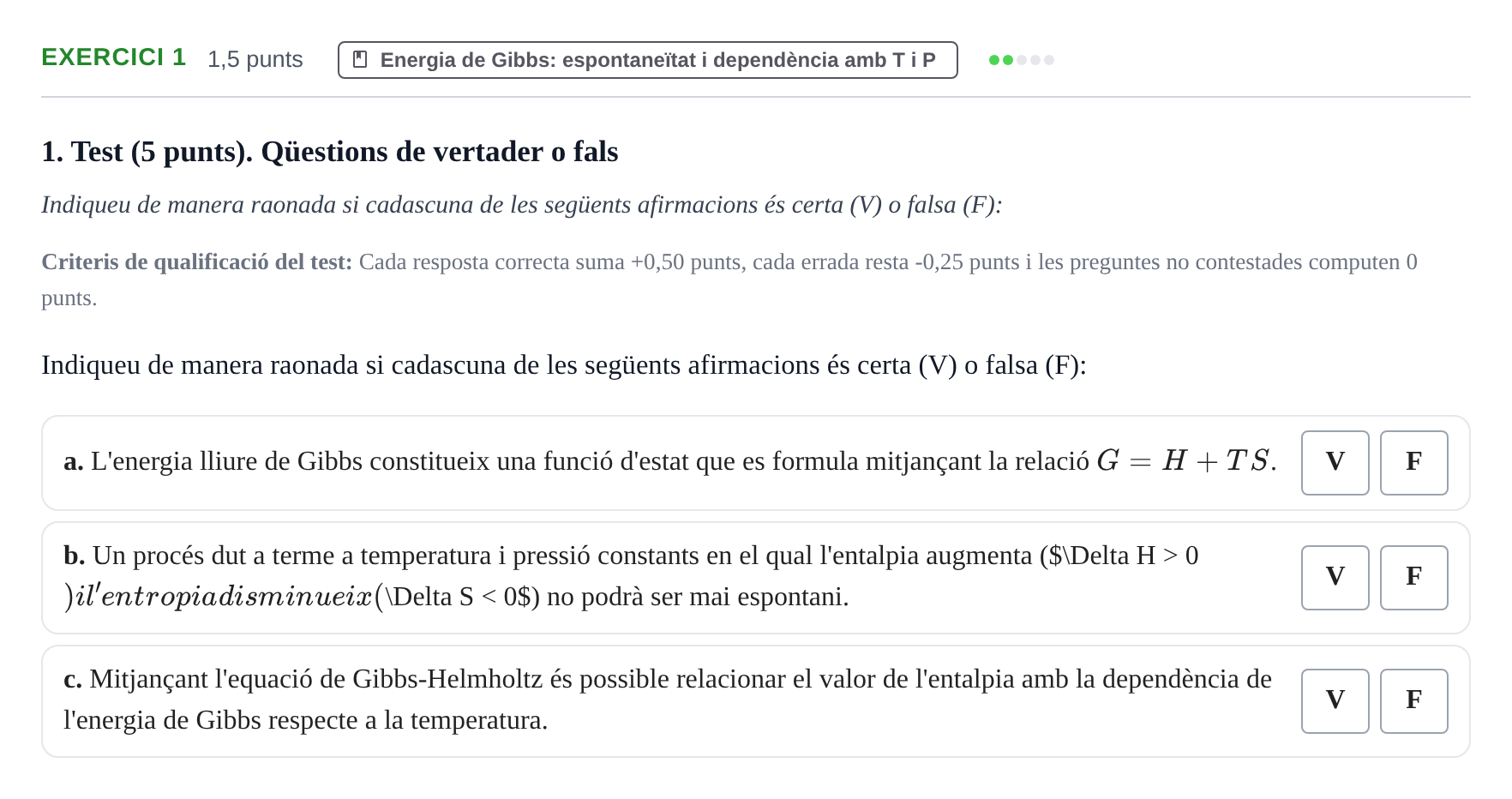 Enunciado: Ejercicio 1 - Energia de Gibbs · Fisicoquímica I UB 2018