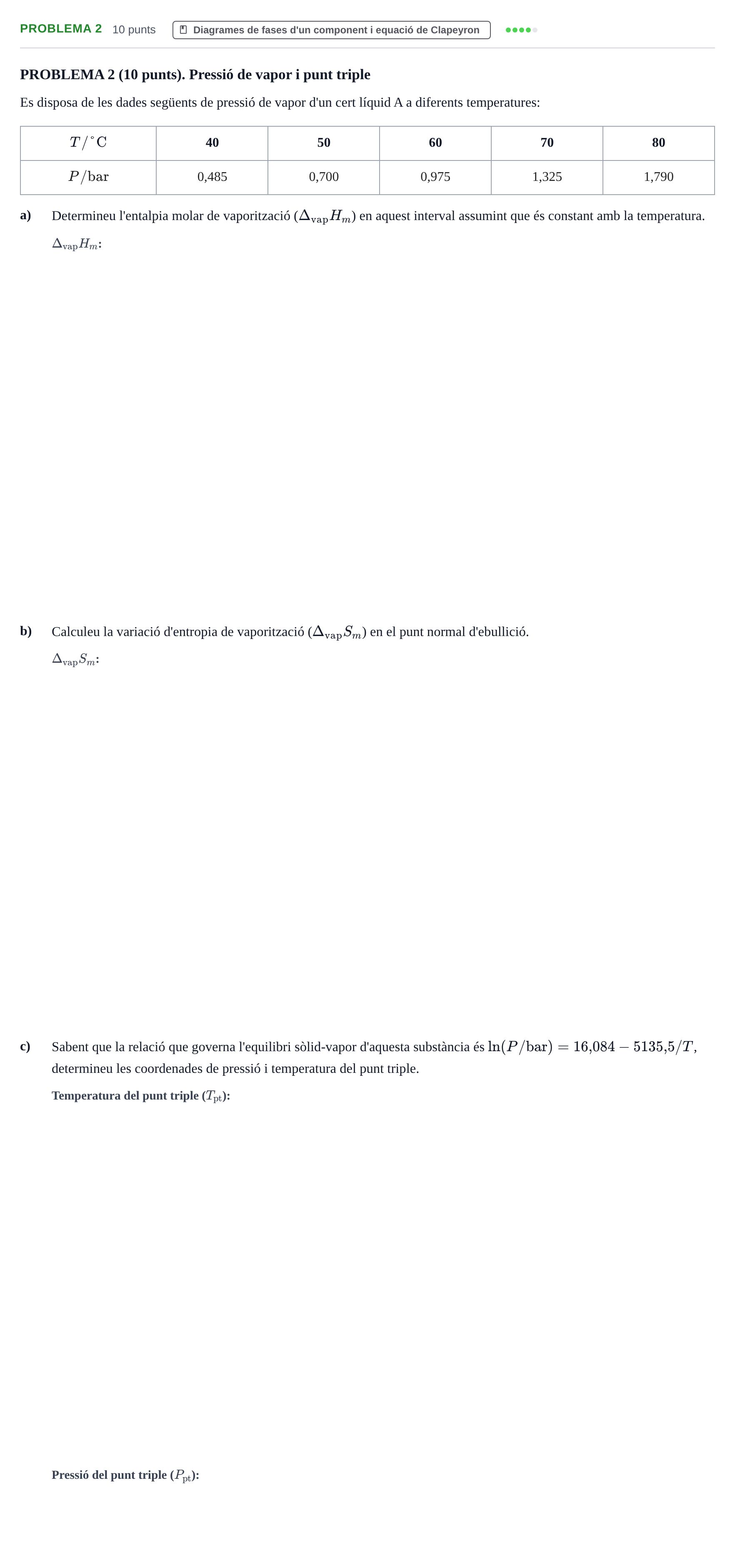 Enunciado: Problema 2 · Fisicoquímica I UB Juny 2016