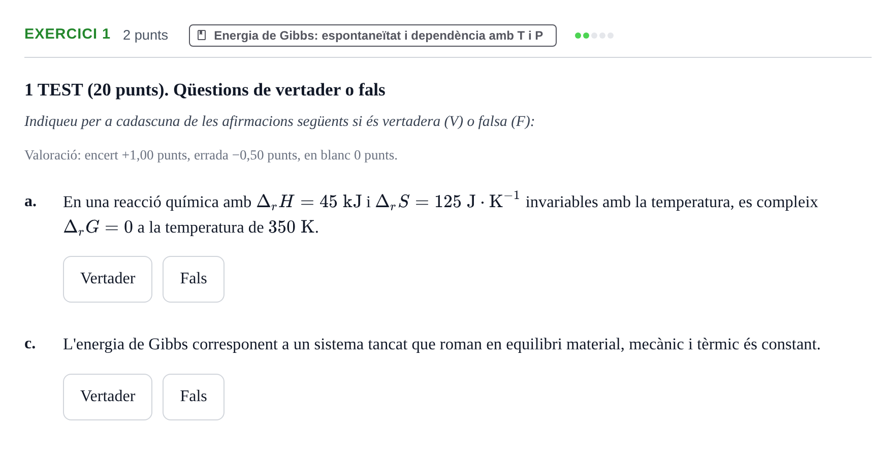 Enunciado: Ejercicio 1 - Energia de Gibbs · Fisicoquímica I UB Juny 2016