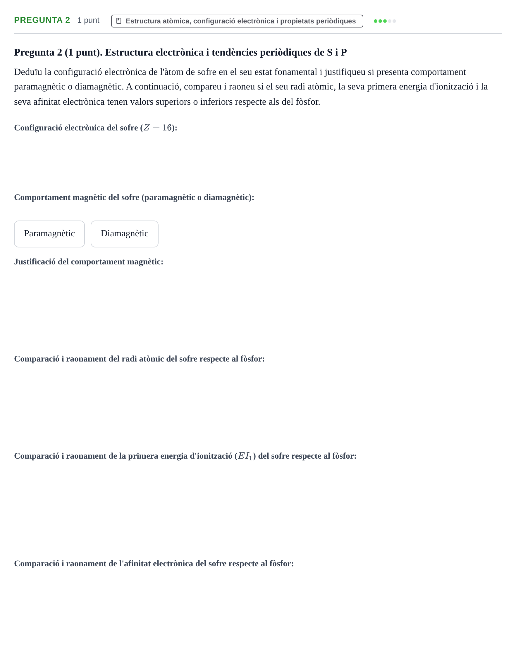 Enunciado: Pregunta 2 · Química General I Inorgànica UB 2021