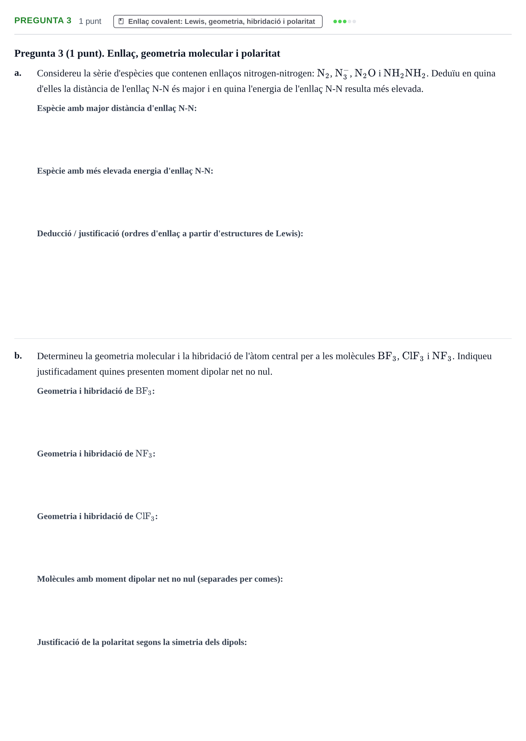 Enunciado: Pregunta 3 · Química General I Inorgànica UB 2021