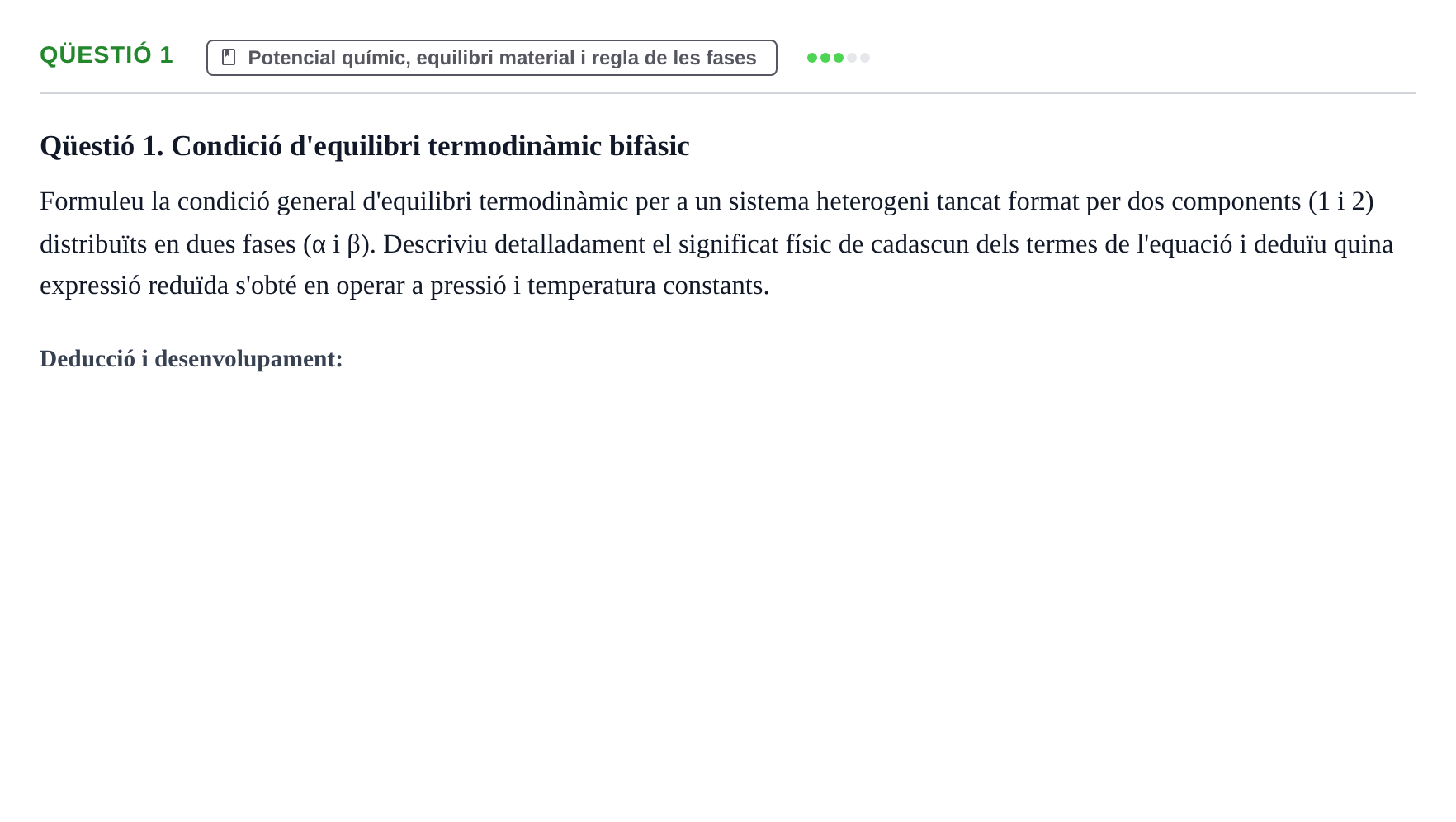 Enunciado: Ejercicio Qüestió 1 · Fisicoquímica I UB 2019