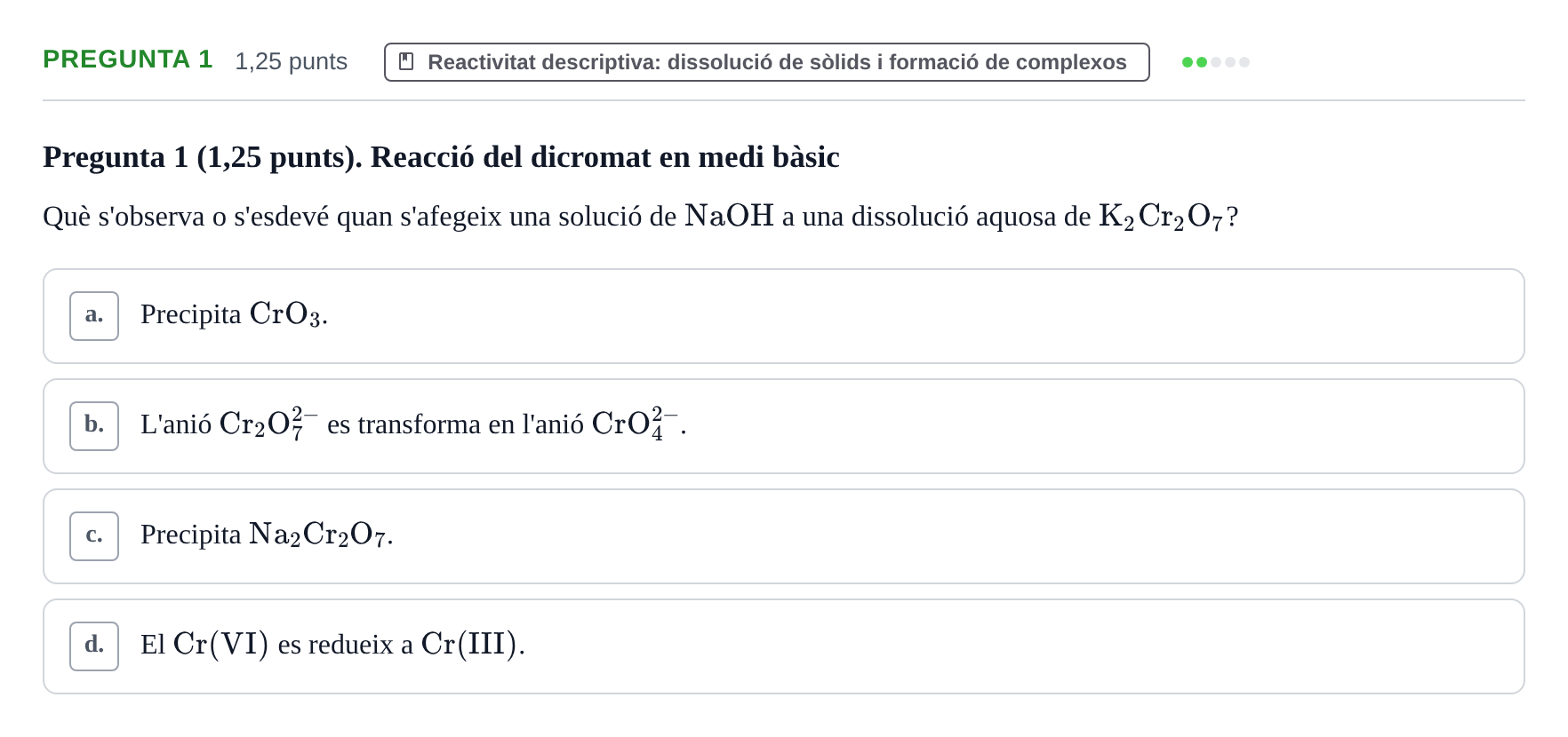 Enunciado: Pregunta 1 · Química General I Inorgànica UB 2018