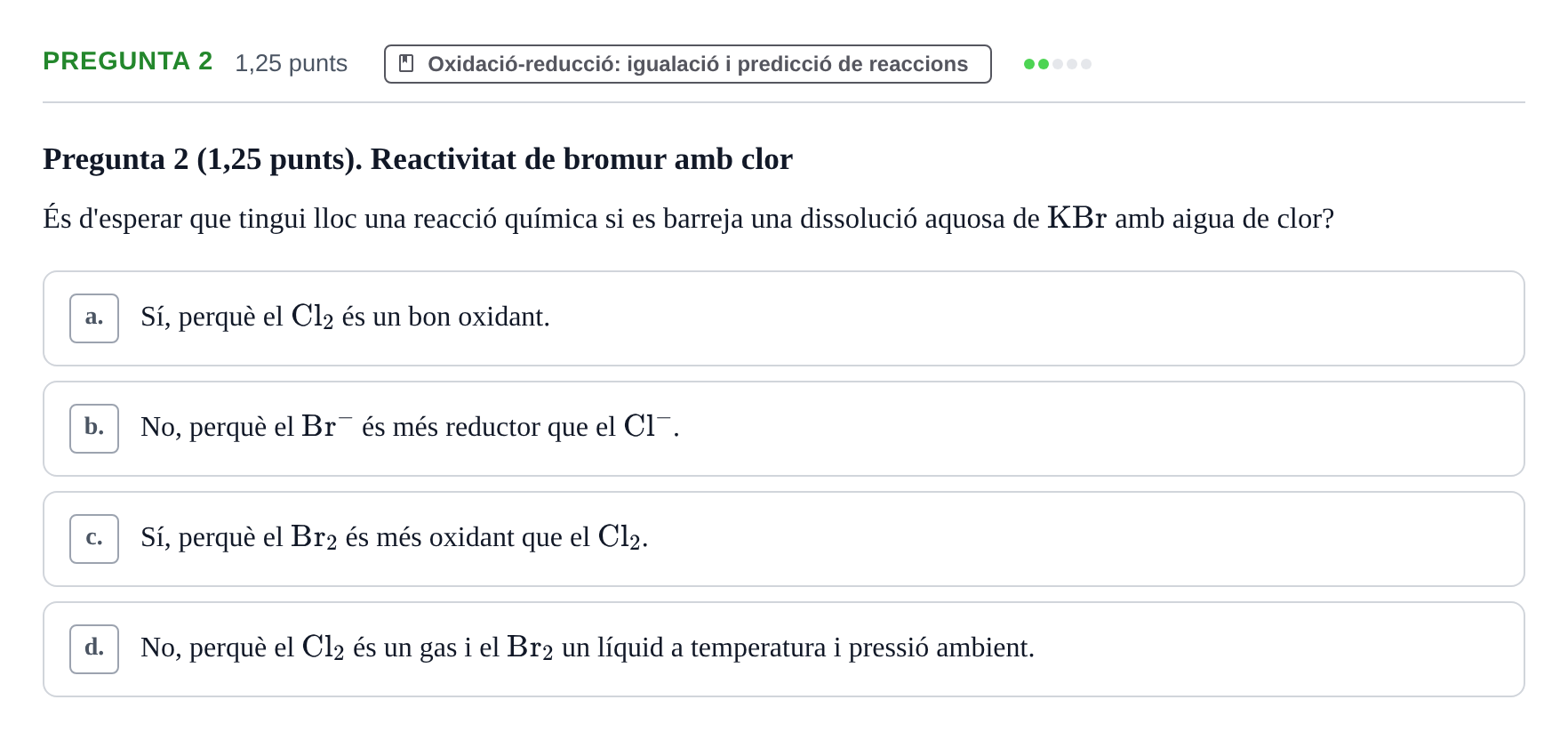 Enunciado: Pregunta 2 · Química General I Inorgànica UB 2018