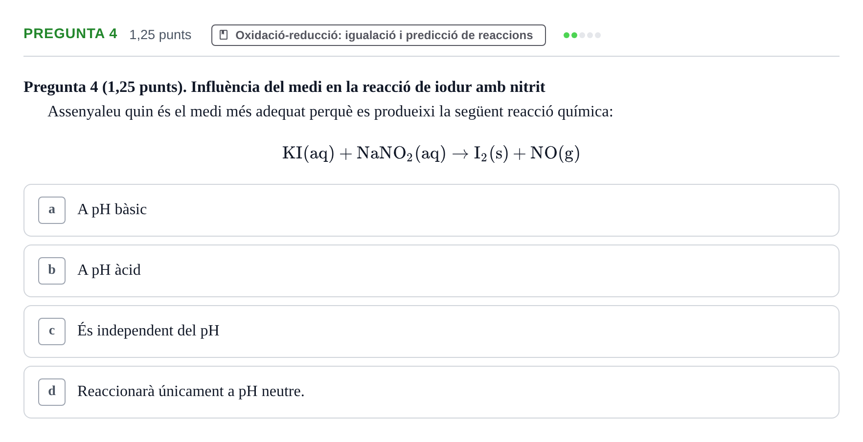 Enunciado: Pregunta 4 · Química General I Inorgànica UB 2018