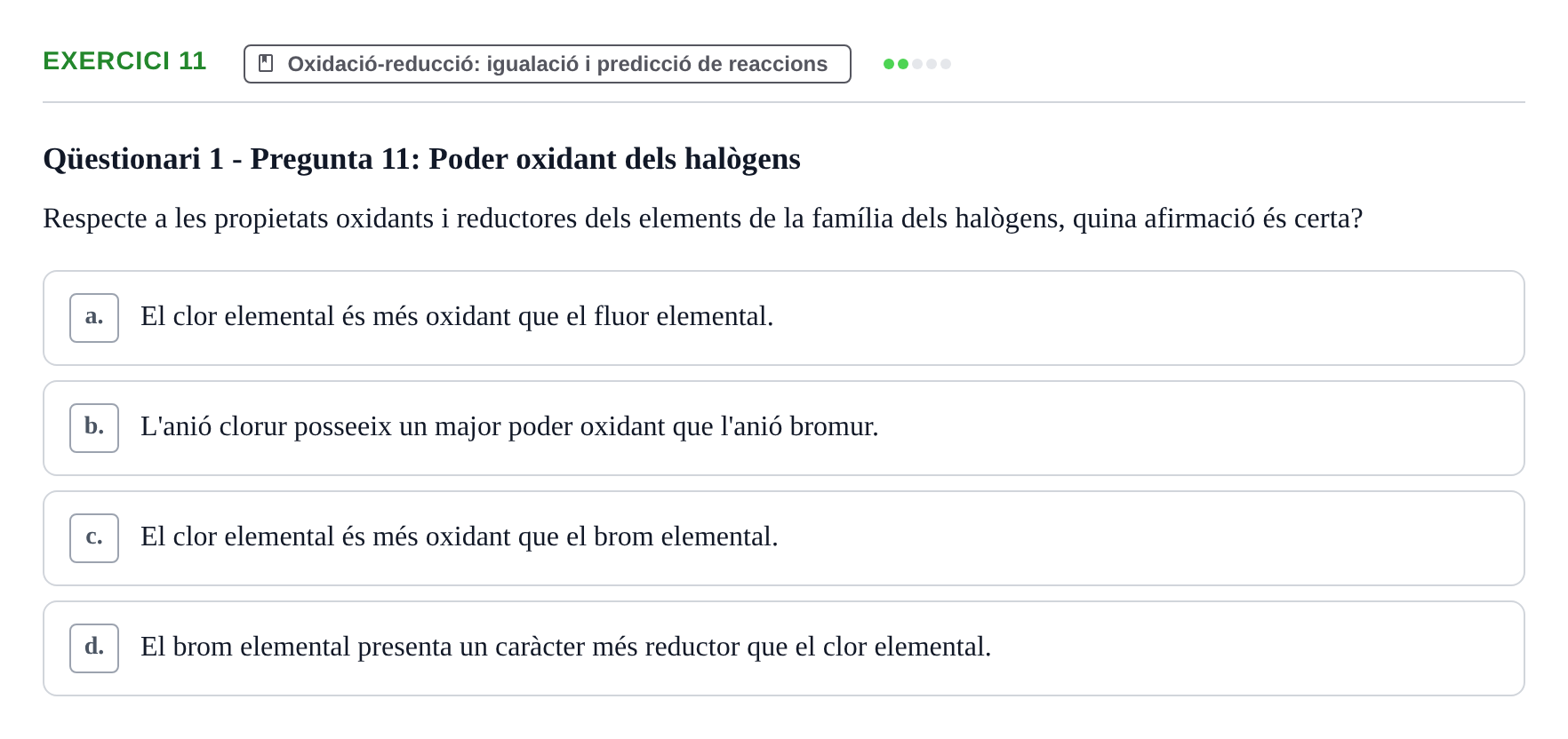 Enunciado: Problema 11 · Química General I Inorgànica UB Examen test de pràctiques: Química Inorgànica