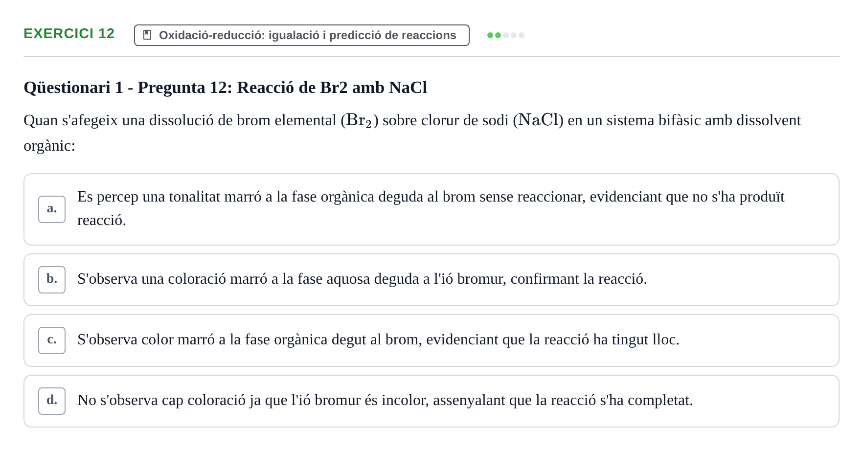 Enunciado: Problema 12 · Química General I Inorgànica UB Examen test de pràctiques: Química Inorgànica