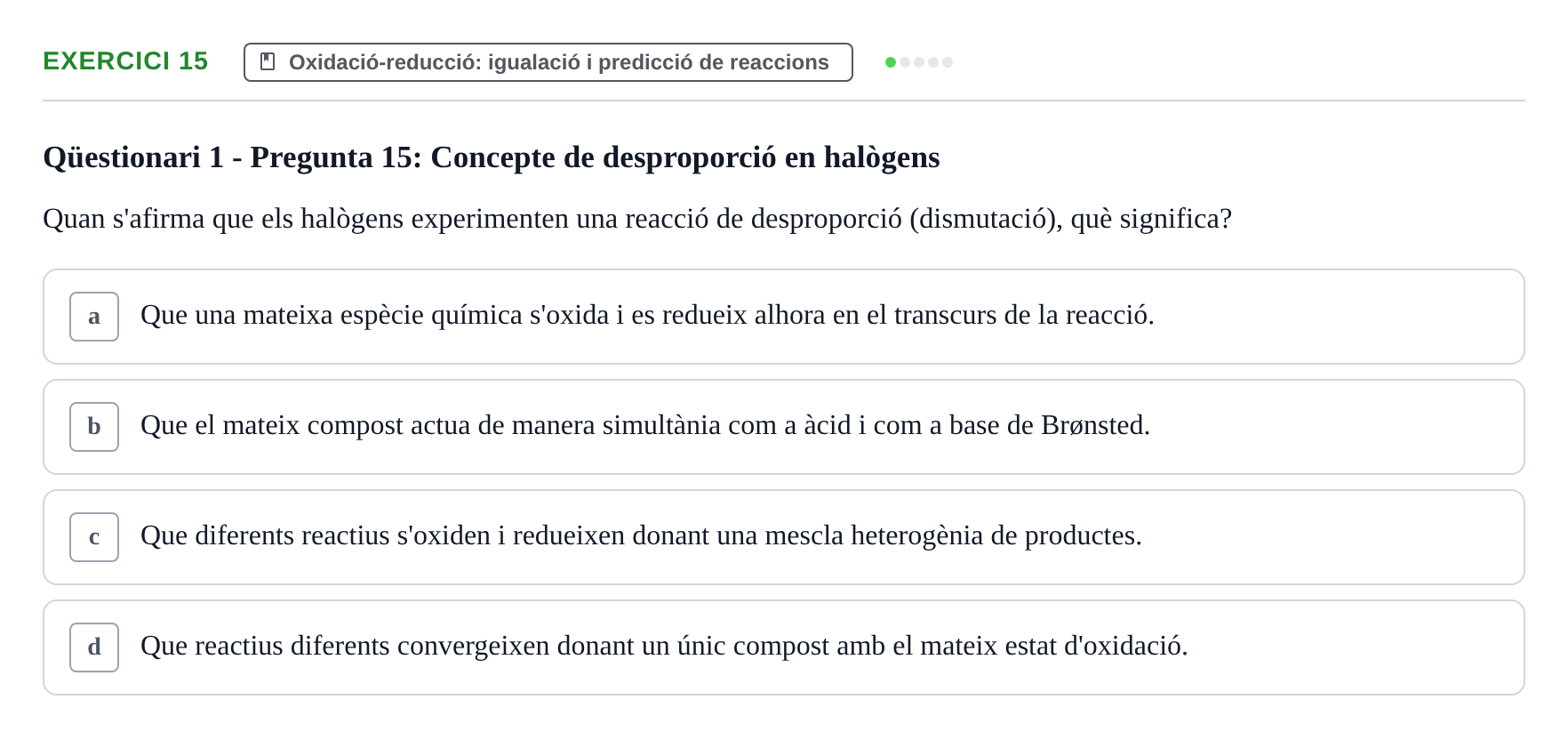 Enunciado: Problema 15 · Química General I Inorgànica UB Examen test de pràctiques: Química Inorgànica